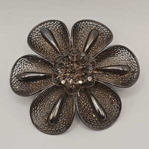 VTG Silver Filigree Flower Floral Brooch Pin 1950s-60s Mid Century Jewelry